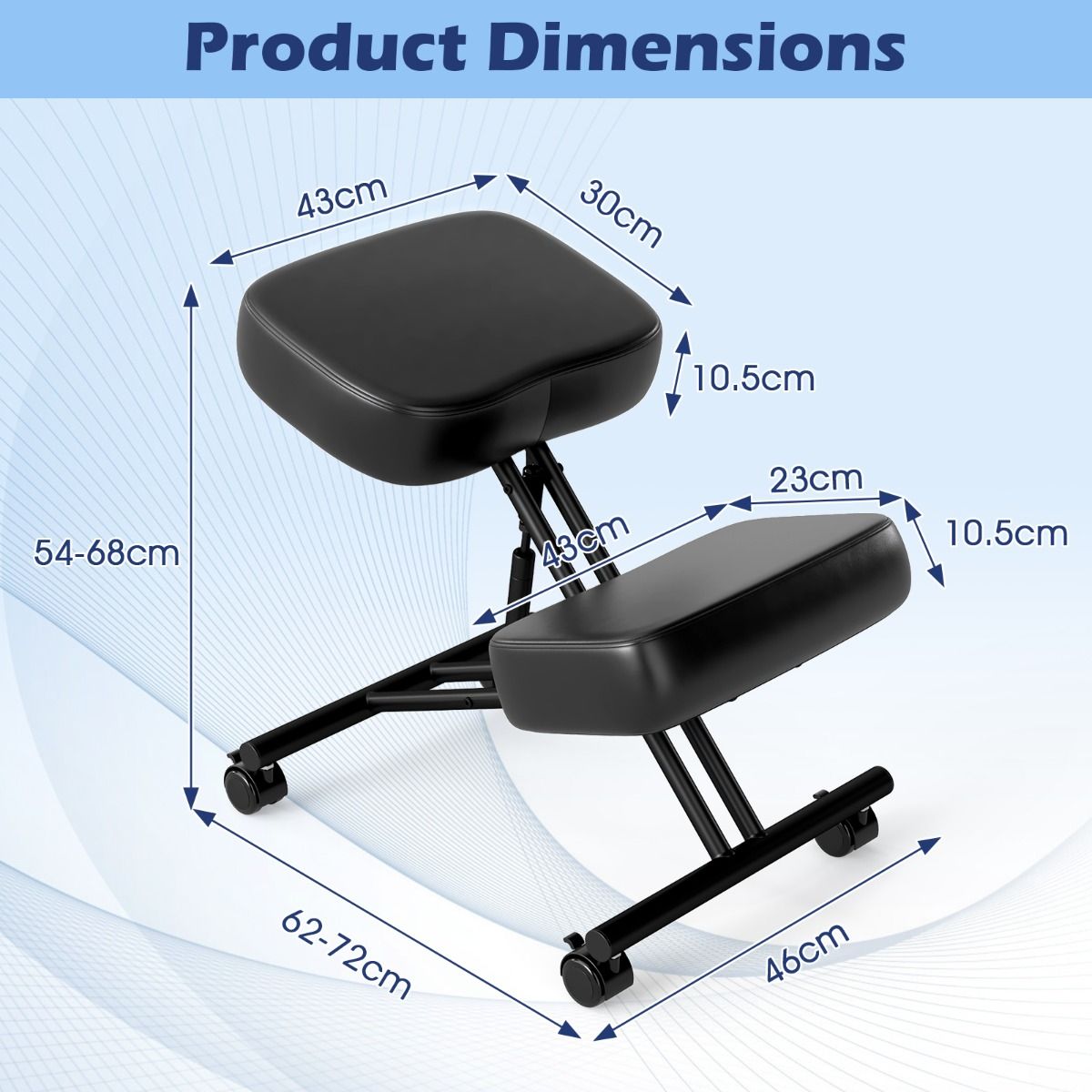 Siège ergonomique Coast pour les genoux - Réglable en hauteur - À roulettes - Noir