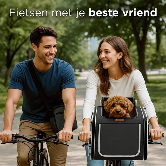 Panier de vélo pour chien TrevoPet® à l'avant - Panier de vélo 4 en 1 : panier pour chien, sac de transport, sac à dos et siège auto - Compatible avec tous les vélos - Pour les chiens jusqu'à 8 kg - Noir