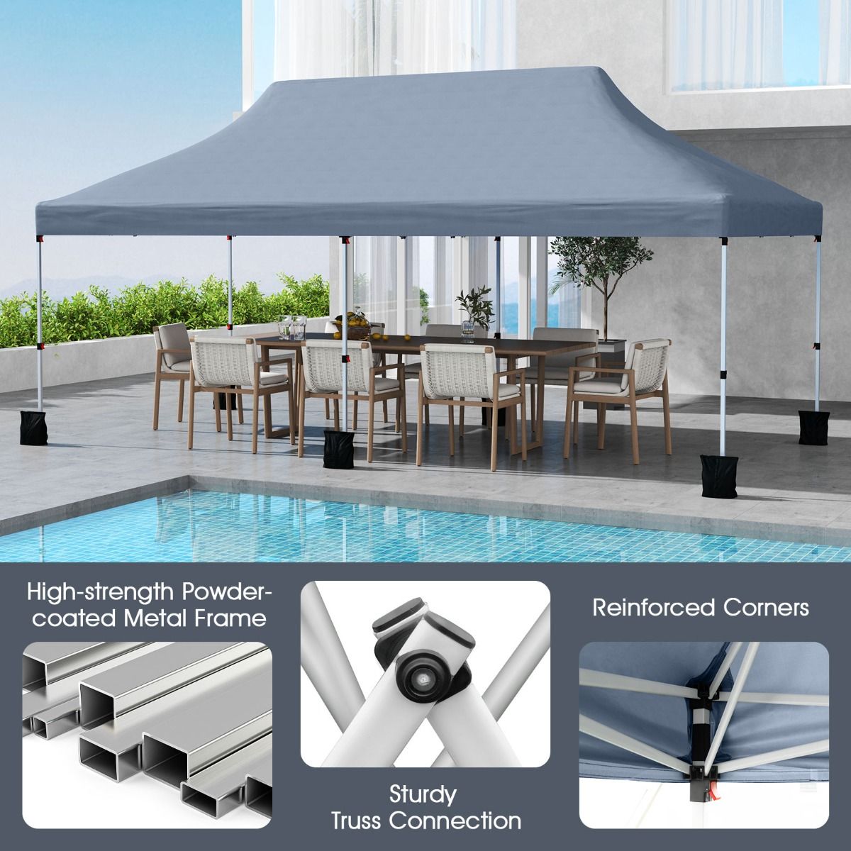 Tente de fête Coast pliable - extensible - imperméable - grise 300 x 600 cm