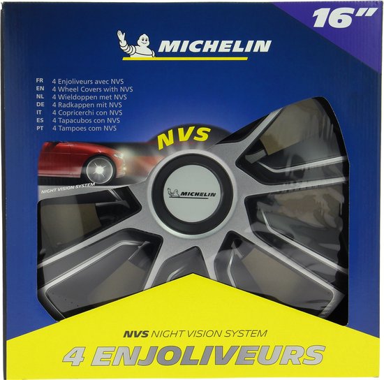 Enjoliveurs Michelin 16 pouces - argent/noir - lot de 4