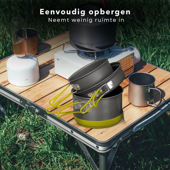 Table de camping pliable en bambou Cheqo® - Table de camping pliable - Table de balcon - Table de jardin - Légère et pliable - Structure en aluminium