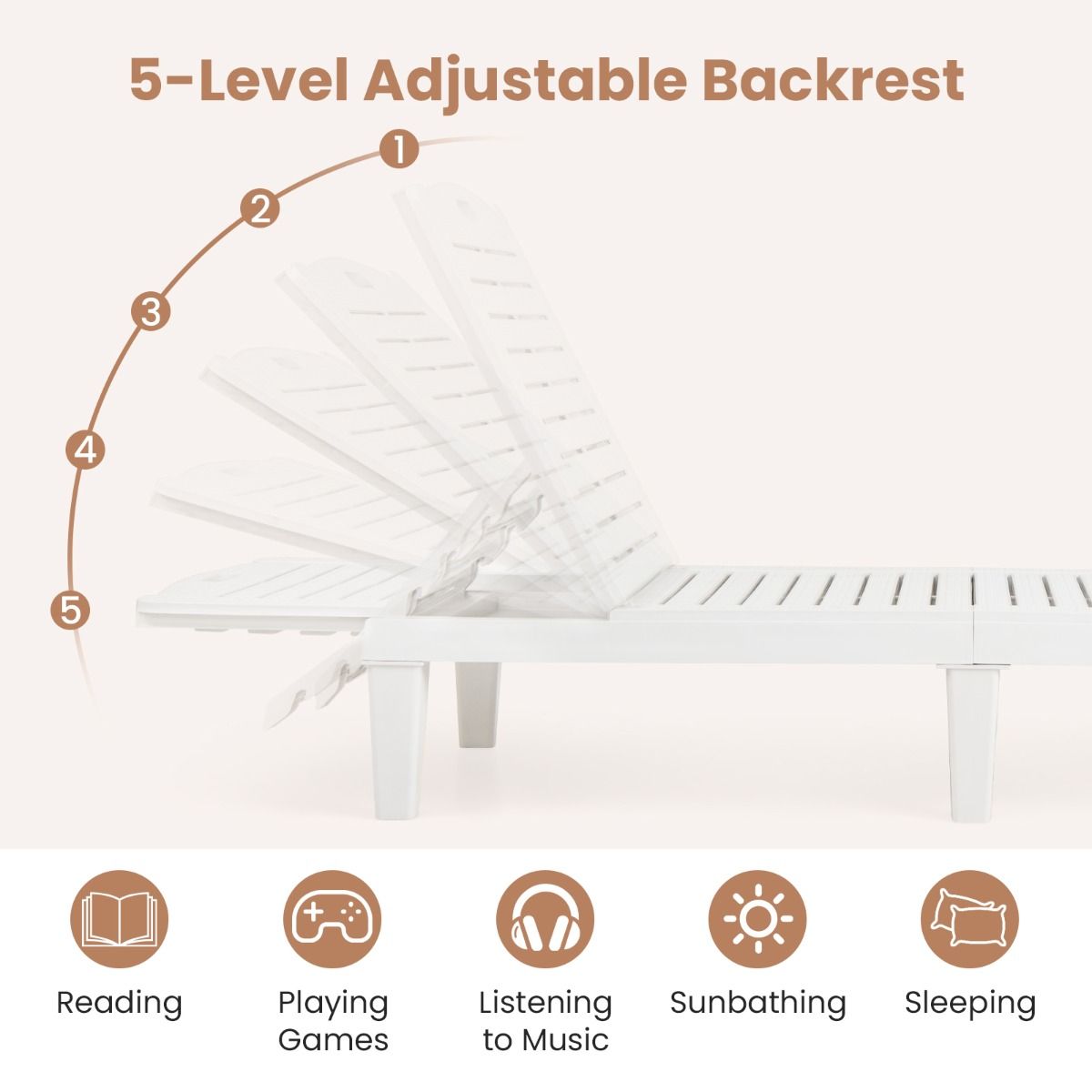 Ensemble de 2 chaises longues Coast - dossier réglable - plastique résistant aux intempéries - blanc