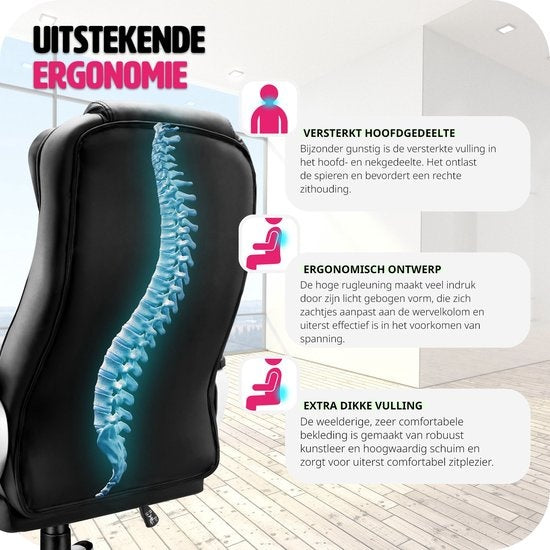 Tectake Luxury Design Office Chair - Noir - Cuir synthétique - Réglable - 400578