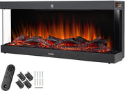 tectake® Wall Fireplace - Cheminée électrique - Atmosphere Fireplace - 900W & 1800W - contrôlé par télécommande ou application - avec thermostat - Poêle - avec chauffage - cheminées - avec effets de bois et de lueur - flammes 3D - minuterie - 9 options de