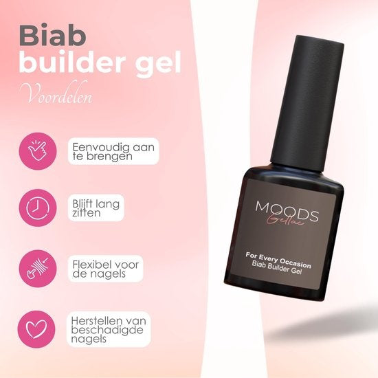 Moods Gellac BIAB Kit pour ongles - Vernis à ongles BIAB - Comprend une lampe UV/LED, un bâton, une lime à ongles, un primer, une base et un top coat.