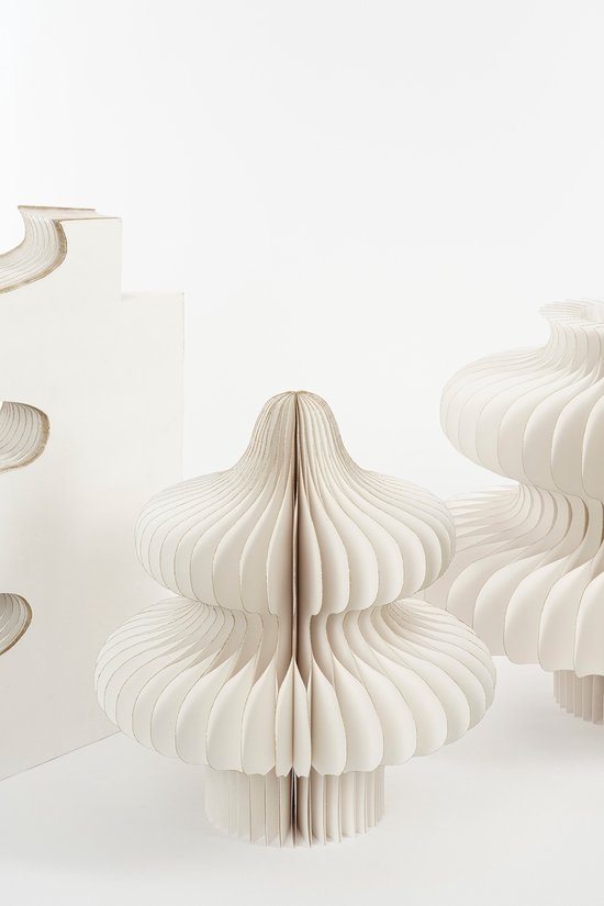 Mica Decorations Sapin de Noël en papier - Sapin de Noël artificiel pliable - H 152 x Ø 104 cm - Décoration de Noël - 100 % FSC - Blanc
