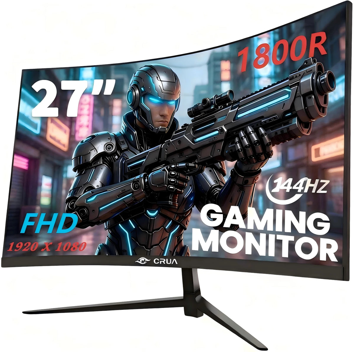 Écran de jeu incurvé Crua 27 pouces - 144 Hz FHD, dalle VA 1800R - AMD FreeSync - Noir