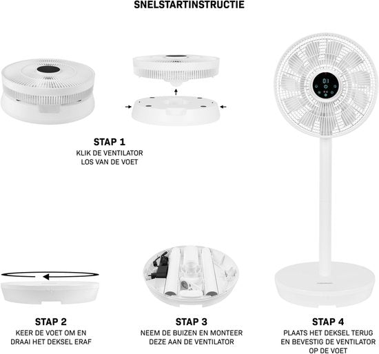 VONROC BREEZE Wireless Fan - Très silencieux (<44 dB) - 24 vitesses - léger et portable - 3 modes de ventilation : Naturel, Sommeil, Normal - Modulable : ventilateur de table et ventilateur de sol - Ecran tactile de luxe - Télécommande incluse - Blanc