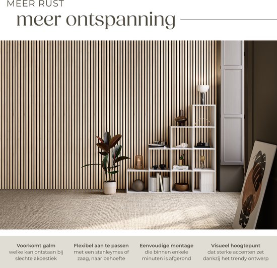 Panneaux acoustiques tectake® - Lot de 4 - Panneau mural acoustique - 60 x 120 cm - 2,88 m² - Panneaux muraux aux dimensions ajustables - Structure à lattes en MDF et placage de bois - Isolation acoustique - Décoration murale élégante - Montage facile - C