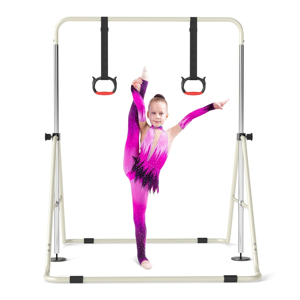 Barre de gymnastique télescopique Coast pour enfants - réglable en hauteur sur 4 niveaux - design pliable - beige