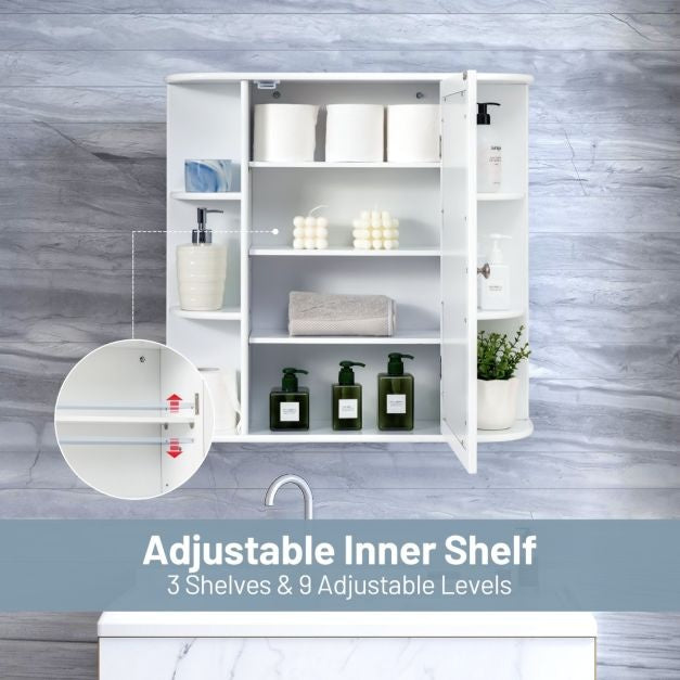 Coast armoire murale salle de bain armoire de toilette avec porte miroir et étagères blanc 65 x 17 x 63 cm