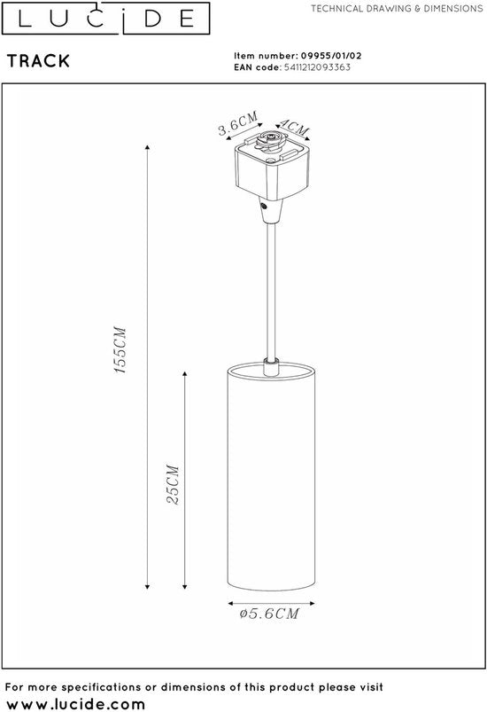 Suspension Lucide TRACK FLORIS - Système de rail monophasé / Éclairage sur rail - 1xGU10 - Or mat / Laiton (extension)