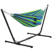 Hamac de camping Yaheetech avec armature en acier – 294/304/314 cm – Rayures bleu-vert – Capacité de charge de 205 kg