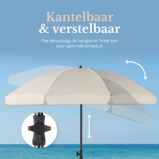 Ensemble de parasol O’DADDY® – Inclinable et réglable – Imperméable – Résistant aux UV – Avec piquet et sac de transport – Plage, jardin et balcon – 180 cm – Beige
