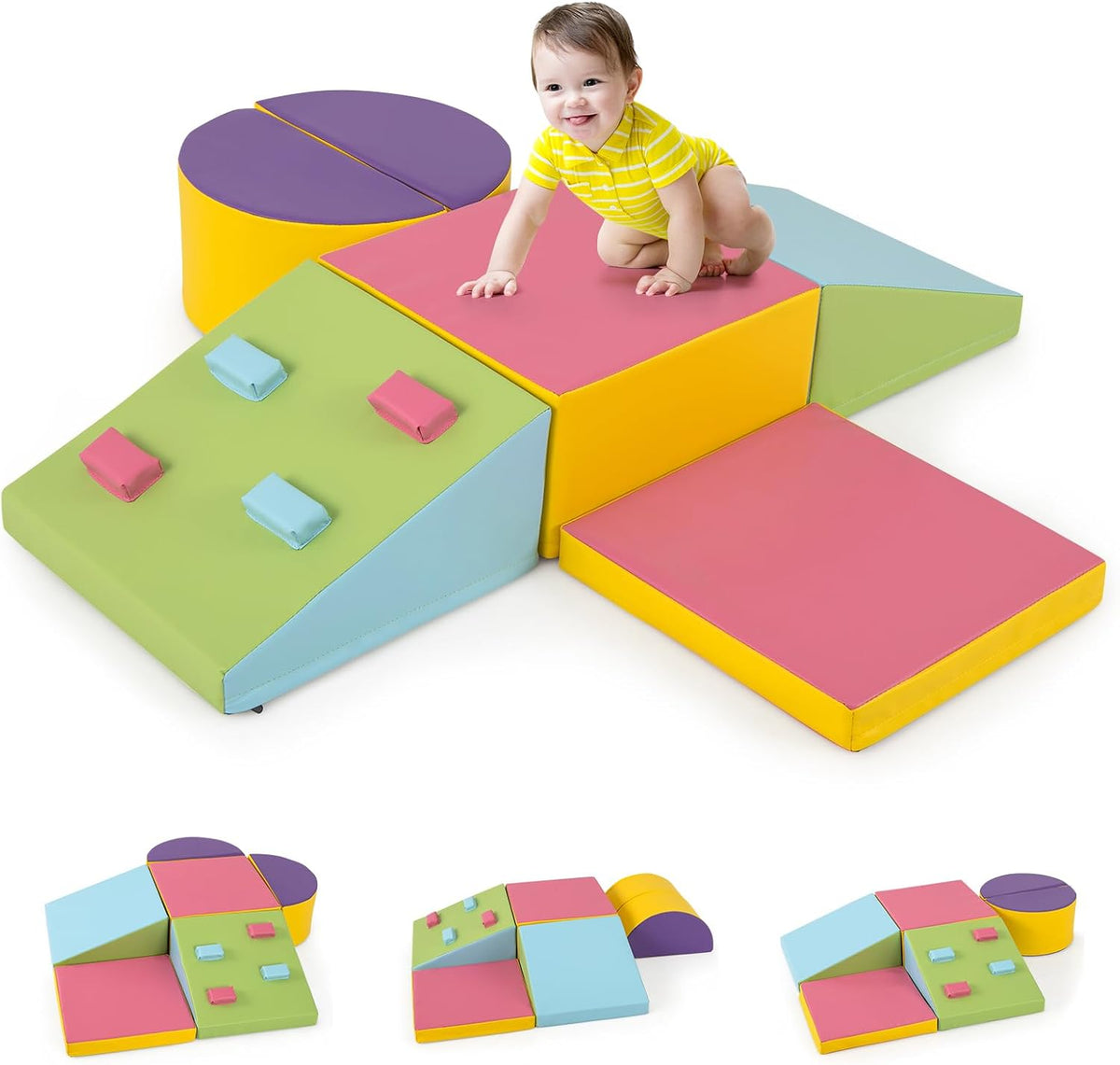 Ensemble de blocs de construction souples COSTWAY - 6 pièces - Blocs pour grimper, ramper et jouer - 40 x 40 x 20 cm - Multicolore