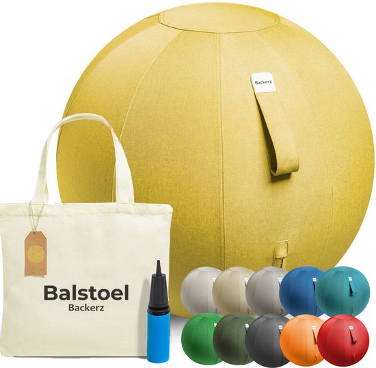Ballon de siège Backerz 65 cm - Ballons de siège avec housse en lin - Chaise de bureau ergonomique pour le bureau et la maison - Ballon de yoga de luxe - Jaune