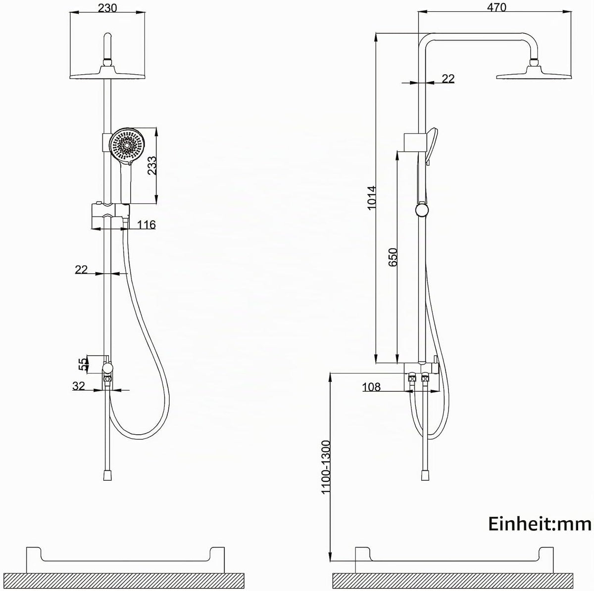 Ensemble de douche à effet pluie Homelody sans robinet - Douchette à main à 4 positions - Douche de tête 9 pouces - Hauteur 101,4 cm - Acier inoxydable - Noir mat