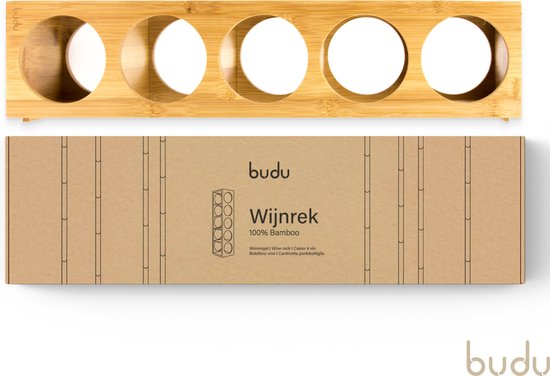 Budu Porte-bouteilles en bambou 5 bouteilles - Porte-bouteilles en bois - Empilable - Extensible - Porte-bouteilles en bois - Porte-bouteilles en bambou - Porte-bouteilles vertical - Porte-bouteilles de vin