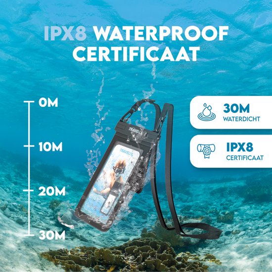 Travelly® Waterproof Phone Case With Extra Storage Compartment - Universal Underwater Case for Smartphone - Convient à tous les téléphones - Drybag - Pour les vacances, la natation et les sports nautiques - Noir