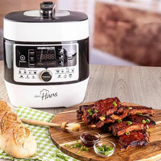 Autocuiseur multifonction Rommelsbacher « Mein Hans » MD 1000 – 14 programmes – Cuisson rapide, Cuisson du riz, Sauté, Cuisson à la vapeur, Cuisson lente, Cuisson sous vide, Cuisson au four et rôtissage, Friture – 6 litres