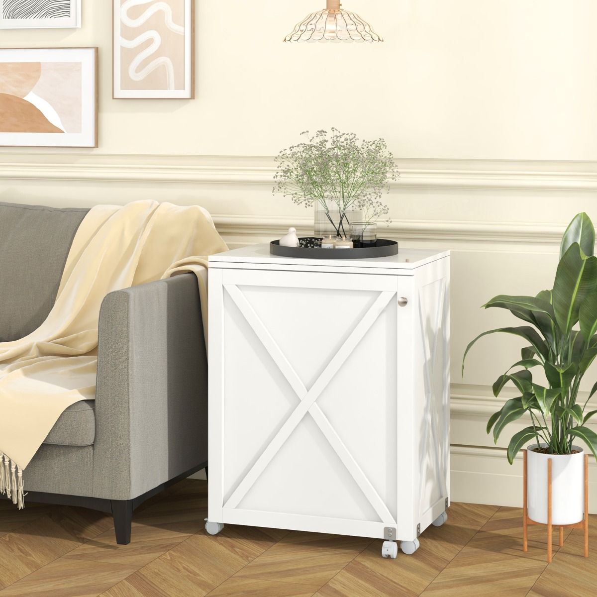 Table de couture pliable Coast avec porte de rangement - 5 roulettes verrouillables - blanche