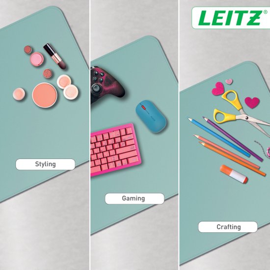 Grand tapis de bureau Leitz 80 × 40 cm – Antidérapant – Tapis de bureau – Imperméable – Pour clavier et souris – Menthe