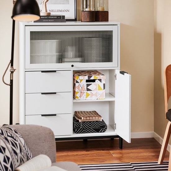SoBuy FSB94-W Buffet - Meuble de cuisine blanc à roulettes et polyvalent