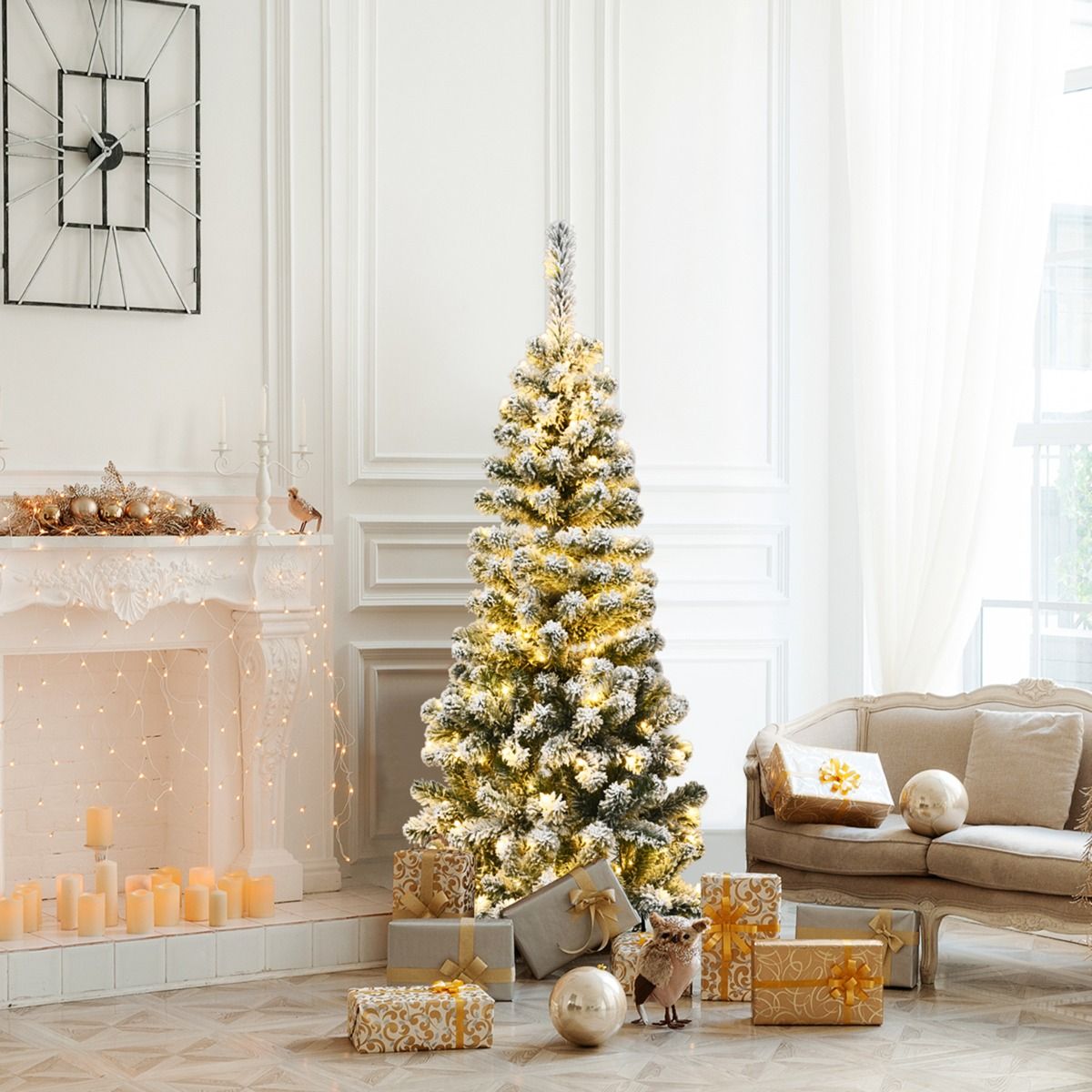Sapin de Noël artificiel Coast avec neige et 150 guirlandes lumineuses LED - 135 cm
