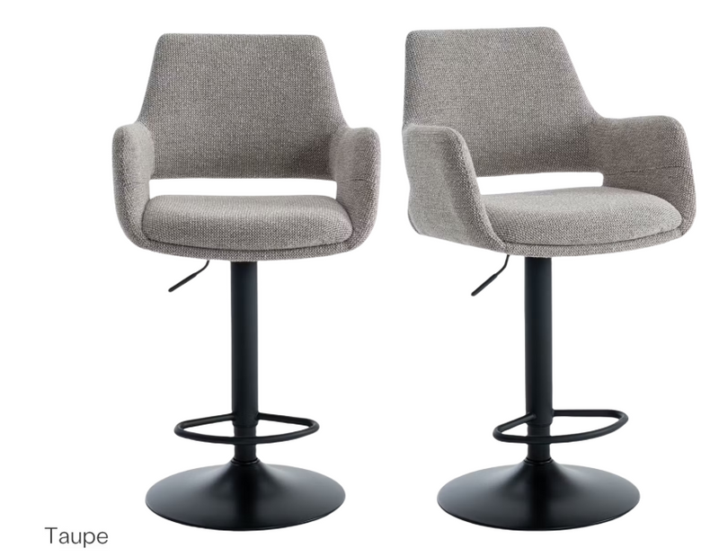 Criks Design Tabouret de bar Monza Taupe - 2 pièces, hauteur réglable 93-115 cm, pivotant sur 360