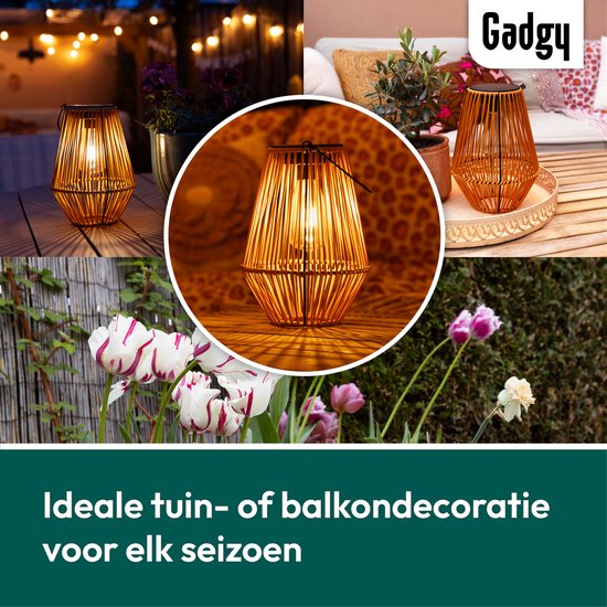Gadgy Lampe solaire de jardin en rotin marron - Lampe solaire de jardin - Lampe solaire de table avec connexion USB - Lampe d'extérieur - Statue de jardin - Lanterne de jardin avec capteur jour/nuit - Eclairage pour l'extérieur - Lanterne de jardin
