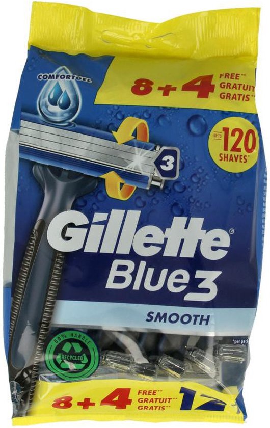 Gillette - Blue III Smooth - Lames de rasoir jetables - Confort et protection - 12 lames