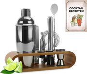 KitchenBrothers Set à cocktail avec shaker - 11 pièces - Set complet - Emballage cadeau - Bois naturel