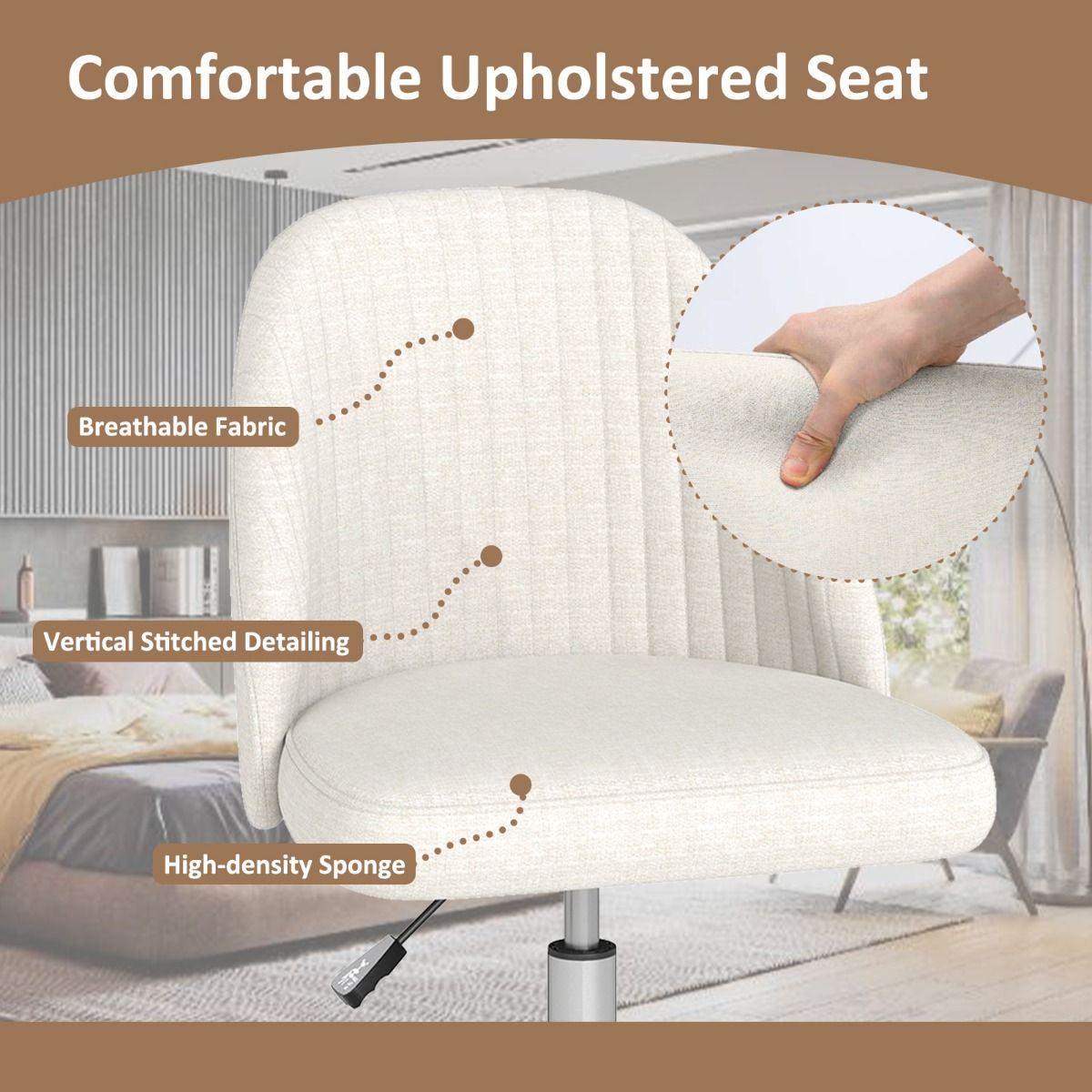 Chaise de bureau Coast sans accoudoirs - dossier incurvé - assise rembourrée - beige