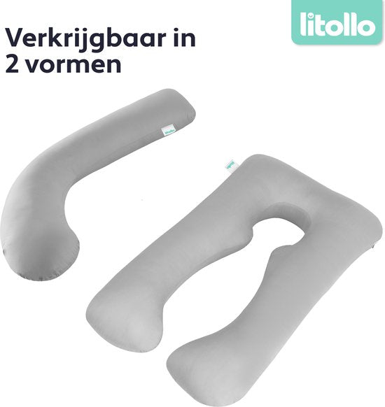Oreiller de grossesse Litollo® XXL - Oreiller d'allaitement - Oreiller de corps - Body pillow - 280 cm - Housse amovible - Gris