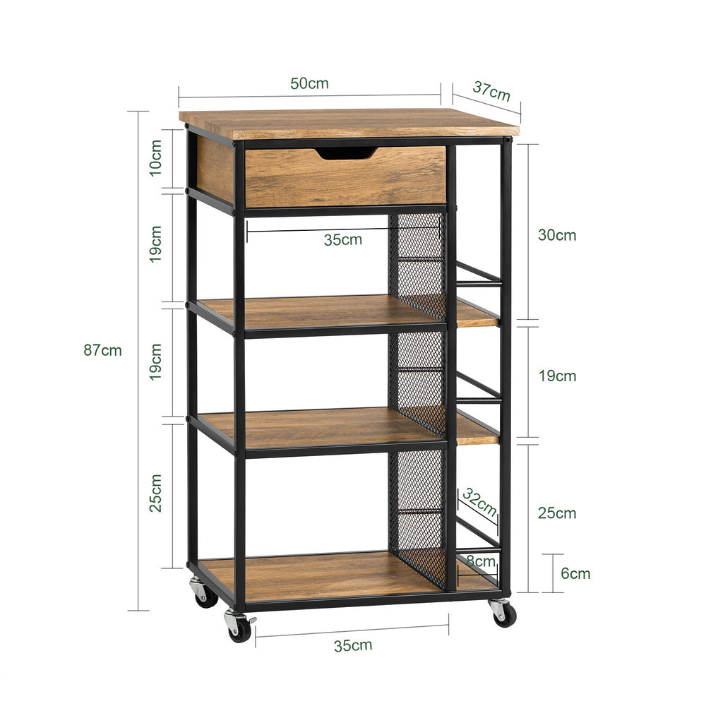 SoBuy FKW99-N Chariot de service - 6 étagères et 1 tiroir - 50x37x87 cm - Noir/Bois