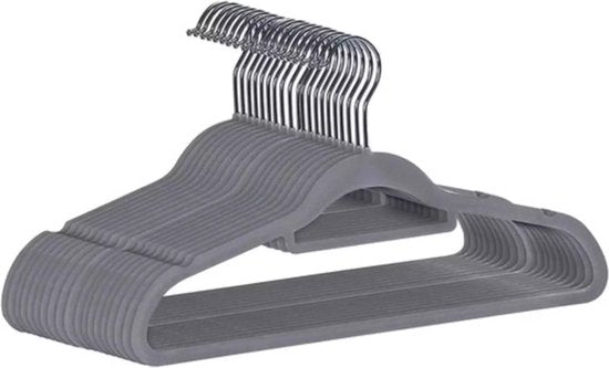 Lot de 100 cintres en velours – Gris – Antidérapants – Crochet pivotant à 360°