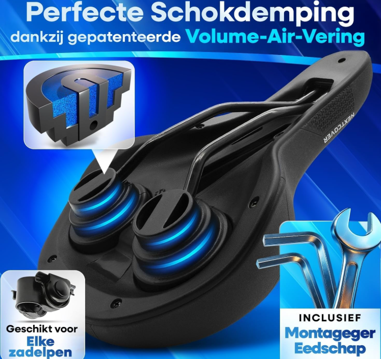 Selle de vélo NextCover - Noire - 26 x 18 x 10 cm - Mousse à mémoire de forme, ergonomique