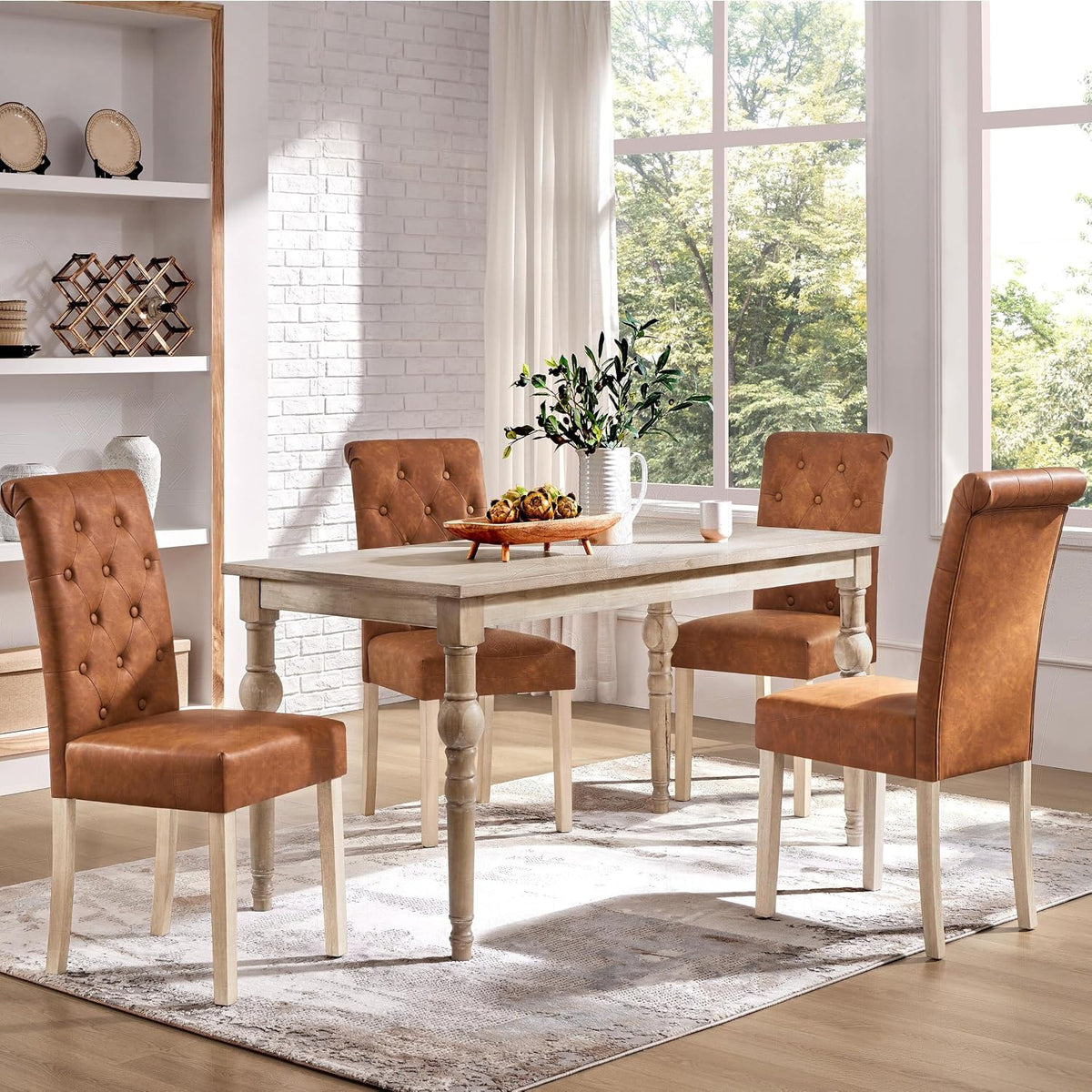 Yaheetech Lot de 2 chaises de salle à manger – Chaises de cuisine rembourrées à dossier haut – 62 x 45,5 x 98,5 cm – Marron