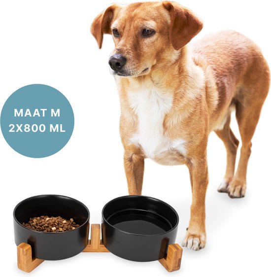 Gamelle chien - Abreuvoir - Avec support - 2x 800 ml - Taille M - Noir
