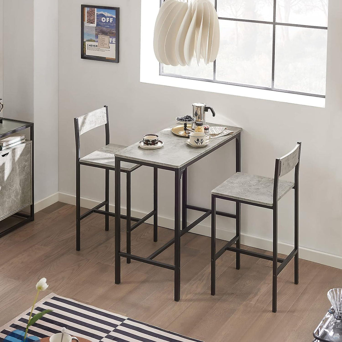 SoBuy Ensemble de table de bar 3 pièces - OGT03-HG - 2 tabourets inclus - Gris - Hauteur d'assise : 67cm