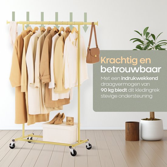 O'DADDY® Porte-vêtements sur roulettes - Porte-vêtements - Porte-vêtements réglable - Porte-vêtements extensible - Stable jusqu'à 90 kg - Porte-vêtements de rangement - Doré - 160 cm