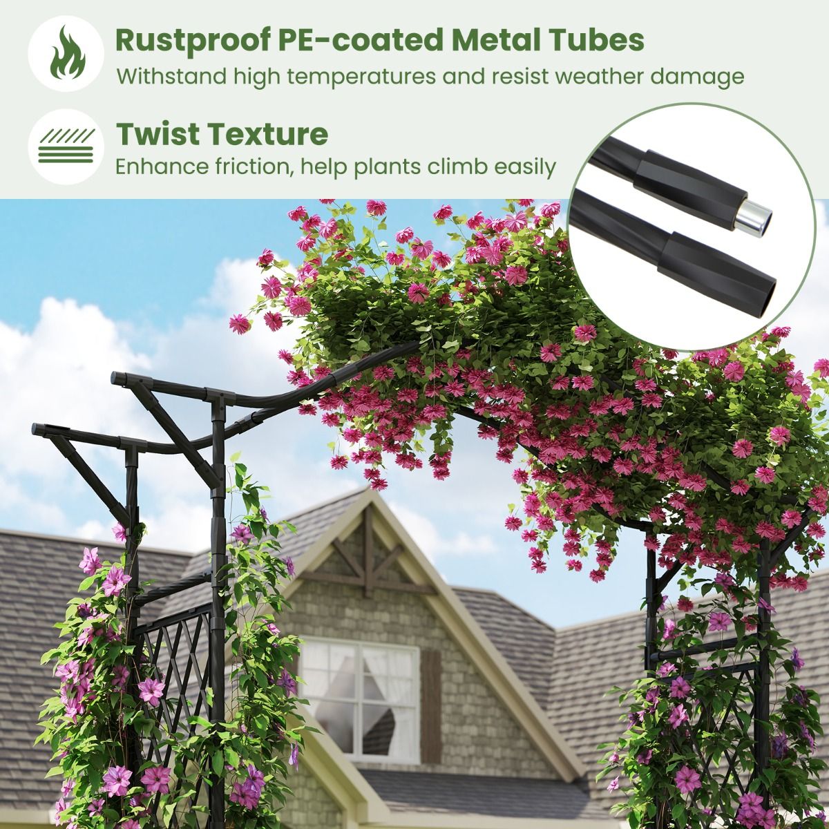 Coast Arche à roses en métal - treillis pour plantes de jardin - arche de porte - noir - 170 x 39 x 210 cm