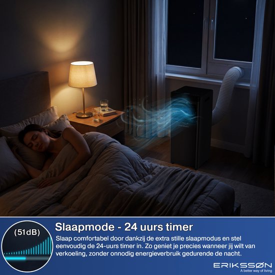 Climatiseur portable Eriksson - 10 000 BTU - Kit d'étanchéité pour fenêtre inclus - Jusqu'à 30 m² - 4-en-1 - Climatisation - Ventilateur - Déshumidificateur - Noir