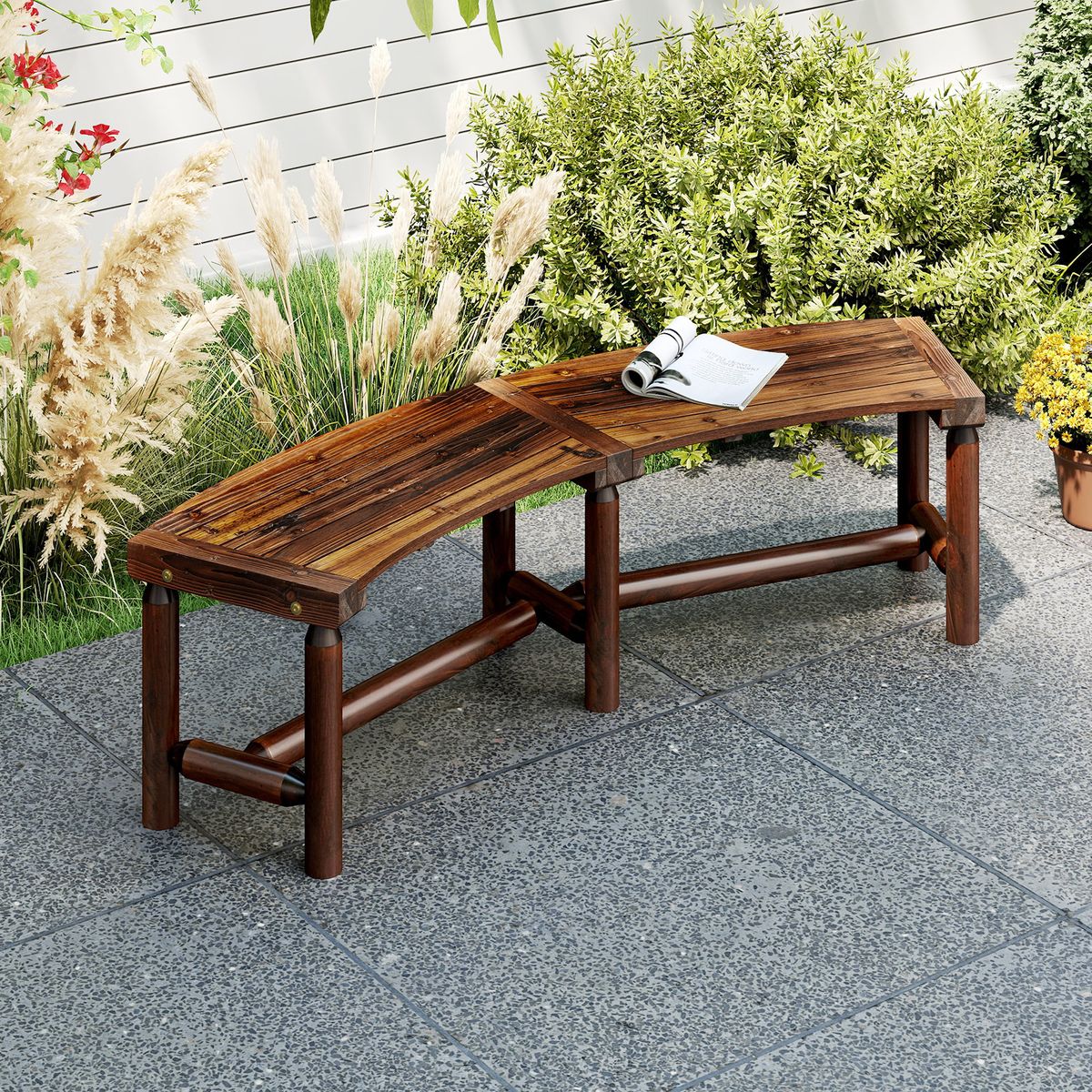 Banc de jardin incurvé Coast - bois massif - pour 2 à 3 personnes - marron rustique