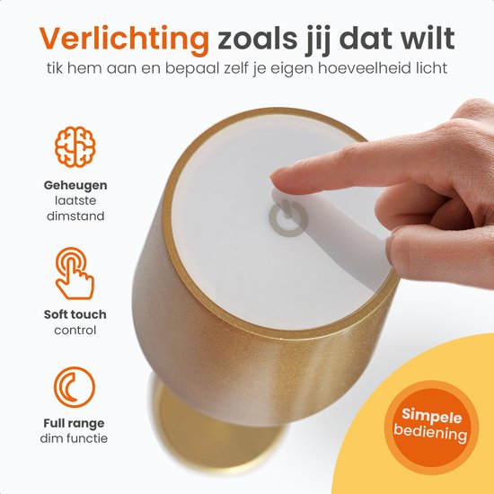 Goliving Essence Lampe de table rechargeable - 2 pièces - Sans fil et dimmable - Lampe tactile moderne - Lampe de nuit pour chambre à coucher - 38 cm - Or
