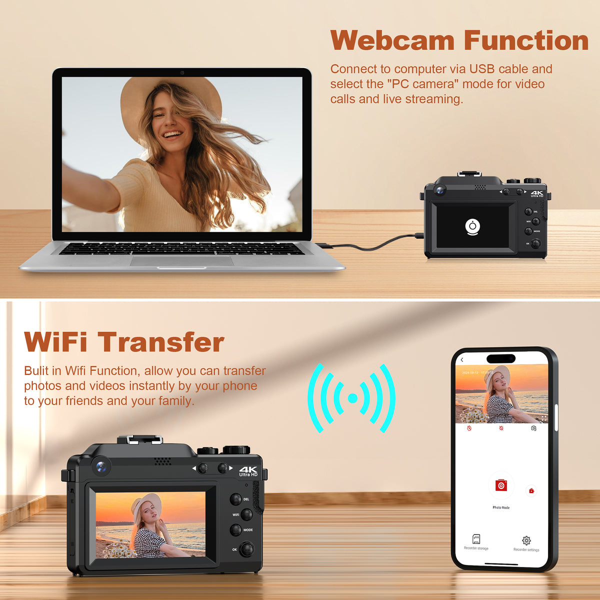 Appareil photo numérique 4K KOMERY X9 - 64 MP - noir