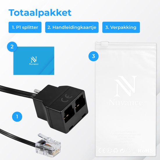 Nuvance P1 Splitter - Passif - Convient à Homewizard - P1 Meter, Charging Pole, Energy Meter, Smart Meter - Port RJ12