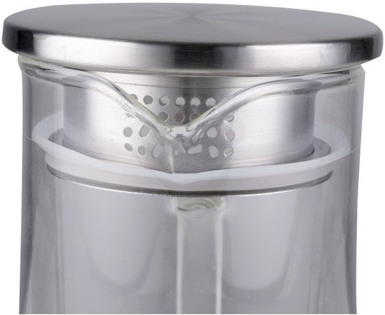 Pichet en verre Alpina 1,4 L - Pichet avec couvercle et filtre en acier inoxydable - Carafe en verre borosilicaté - Pichet transparent pour boissons froides et chaudes