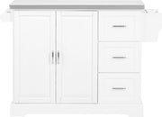 Chariot de service SoBuy - Chariot de cuisine blanc avec plateau rabattable - 3 tiroirs, 2 portes, étagères réglables | FKW41-II-ST