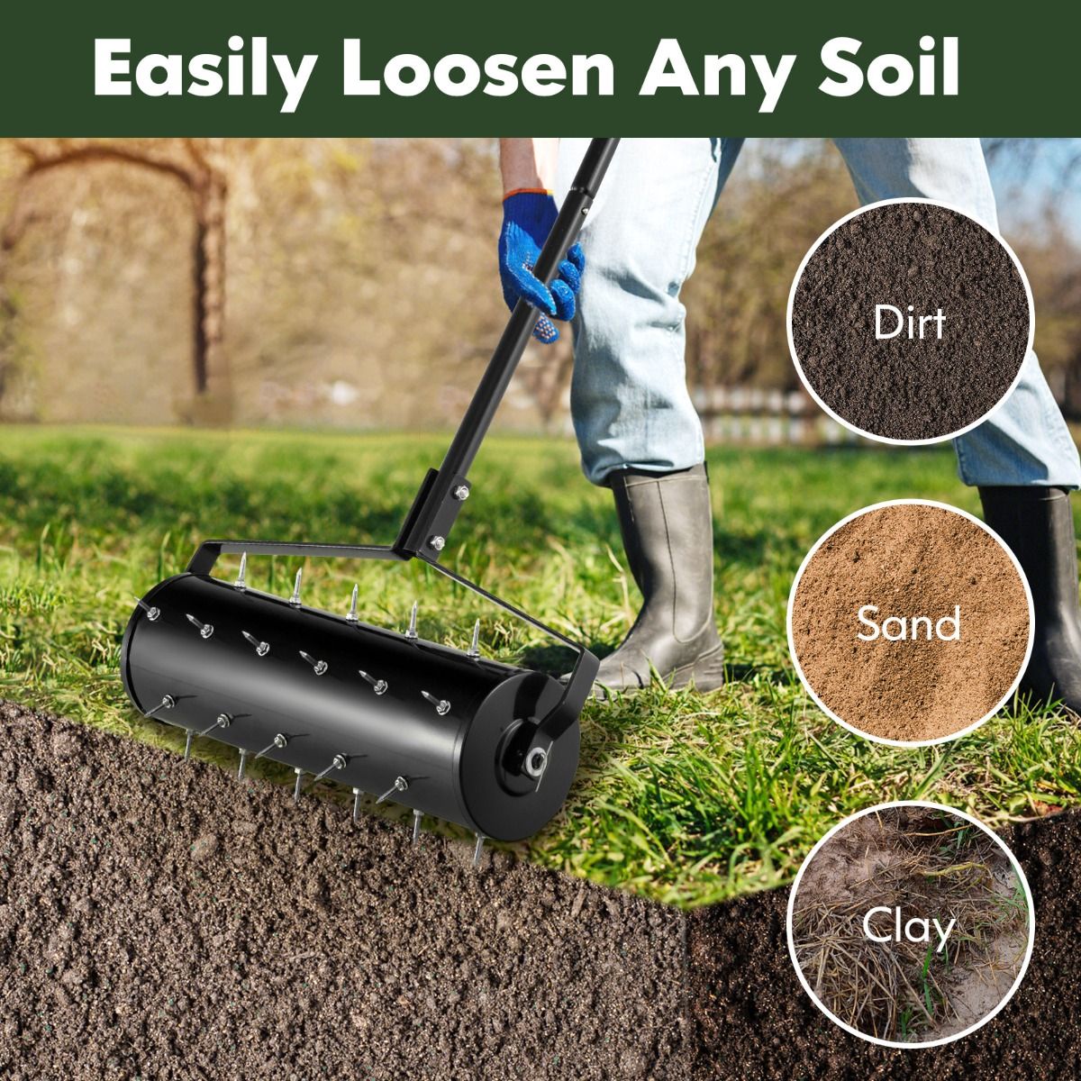 Aérateur de pelouse manuel Coast - avec tambour rechargeable - poignée ergonomique - noir